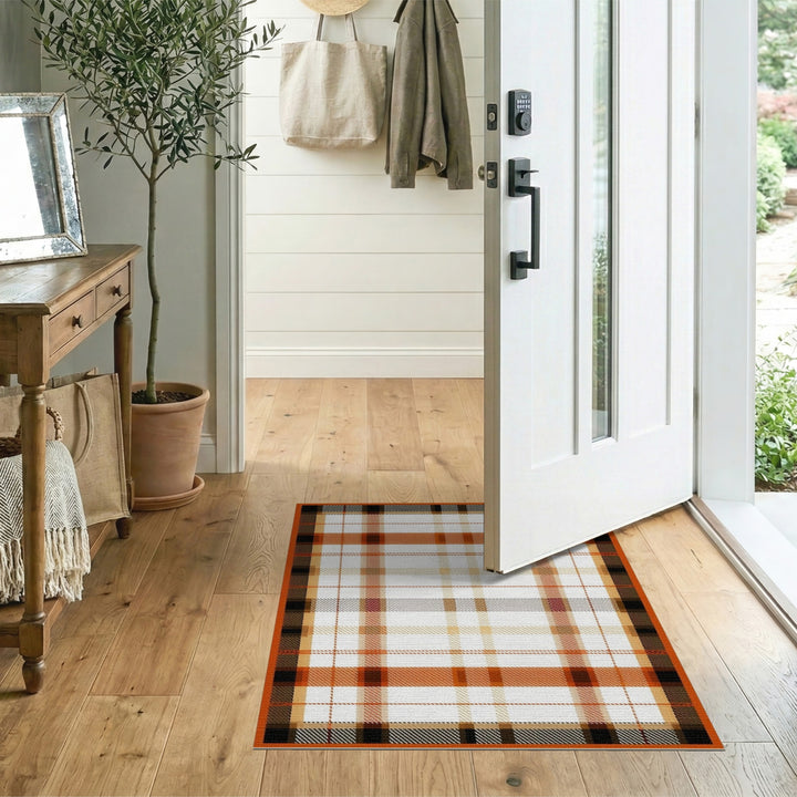 Orange Geometric Modern Orange Plaid Checkered Area Rug