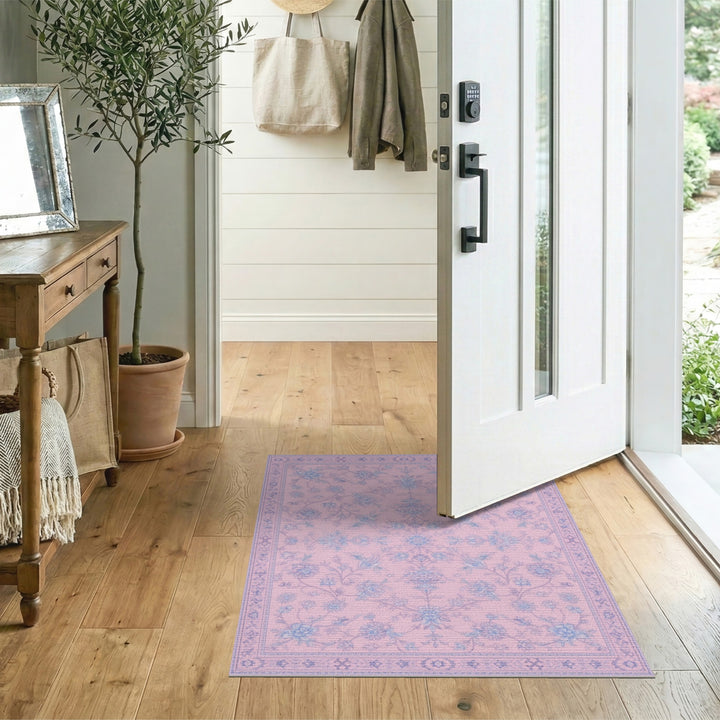 Pink Floral Vintage Washable Area Rug
