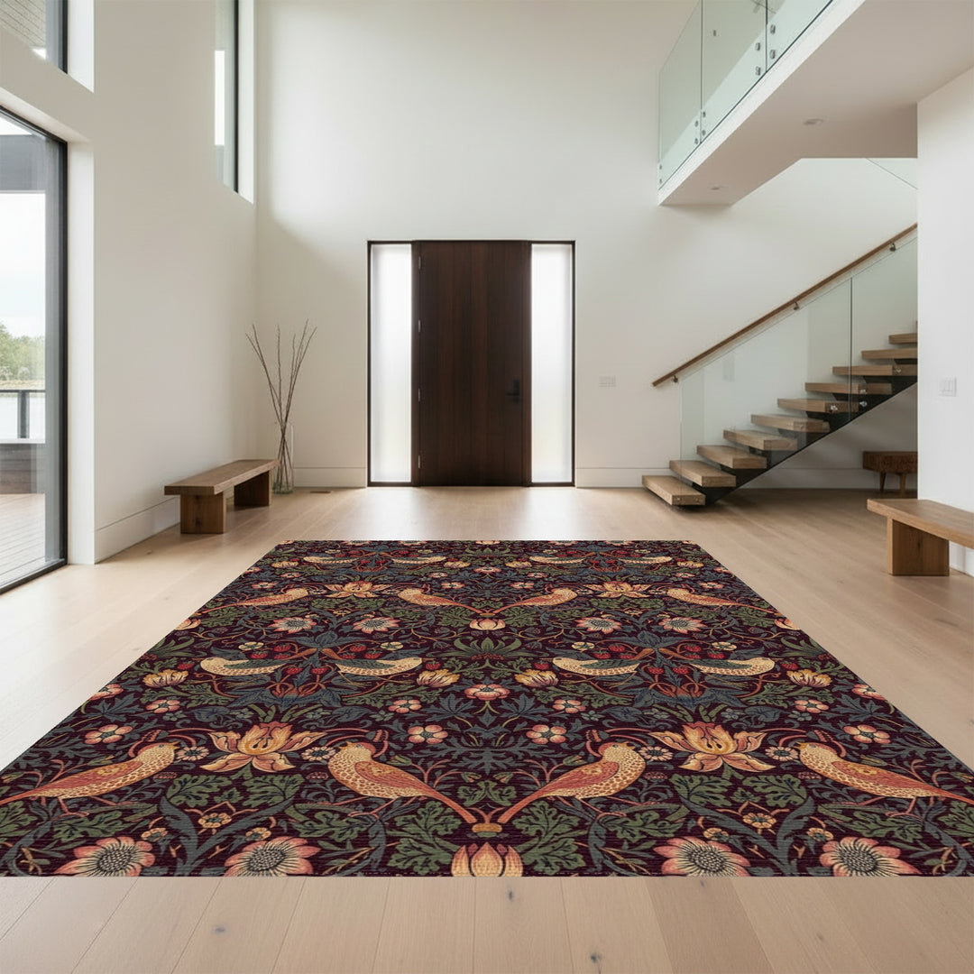 Dark Ruby Vintage Bird Floral Garden Rug