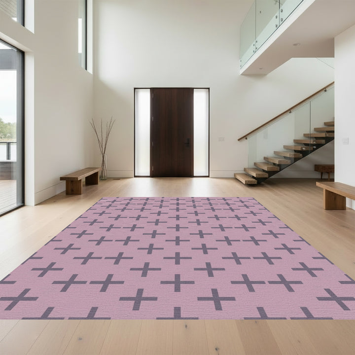 Rose Gray Cross Stitch Grid Rug