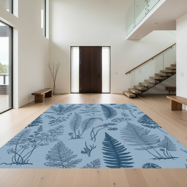 Vintage Blue Fern Botanical Illustration Rug