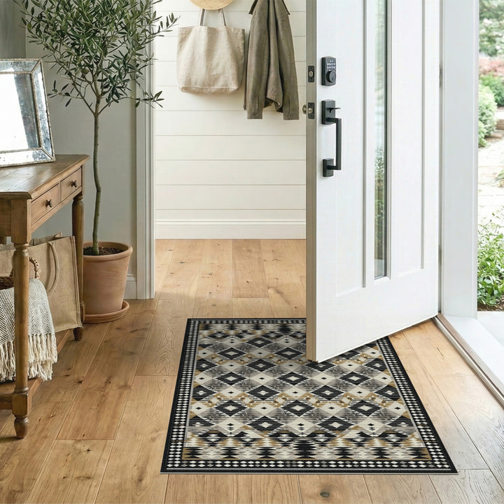 Southwestern Black White Diamond Area Rug