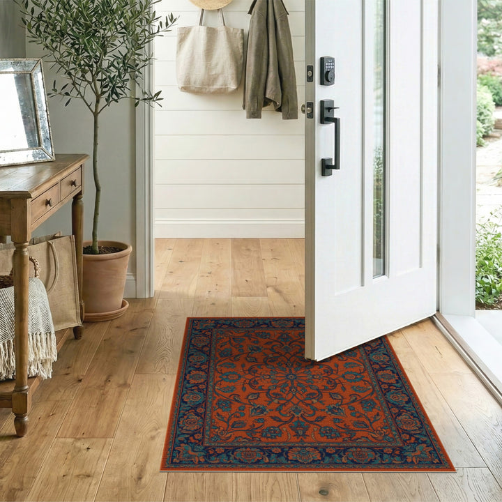 Orange Teal Persian Floral Area Rug