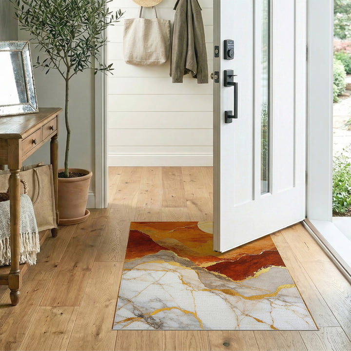 Abstract Orange Marble Gold Area Rug