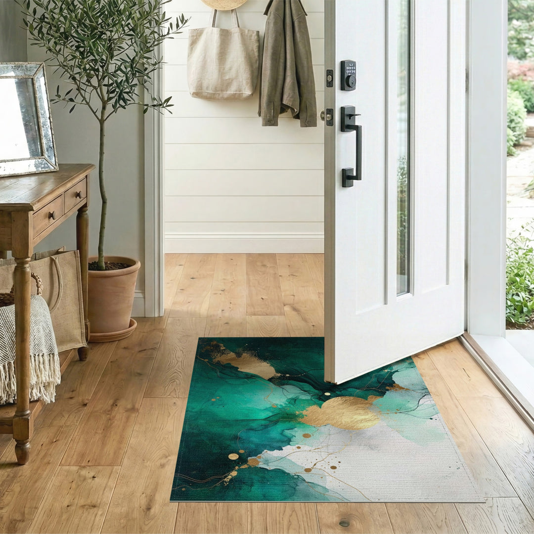 Teal Gold Abstract Area Rug