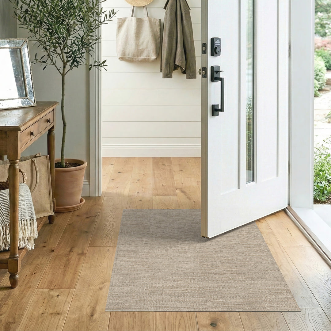 Beige and Neutral Beige Textured Rustic Area Rug