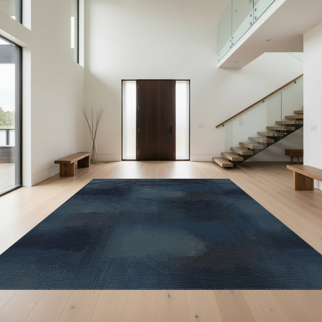 Deep Blue Abstract Smudge Texture Rug