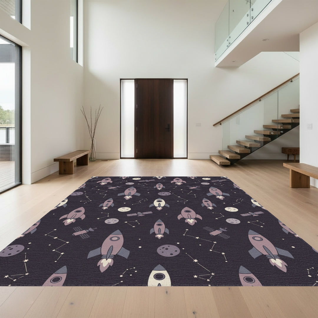 Retro Space Rocket Constellation Night Rug