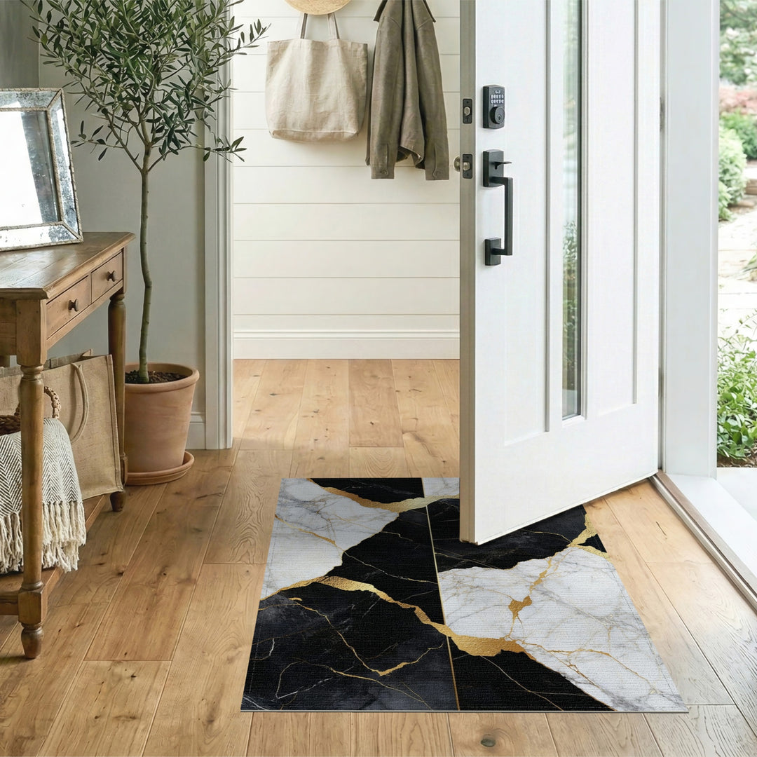 Black and White Black White Marble Gold Area Rug