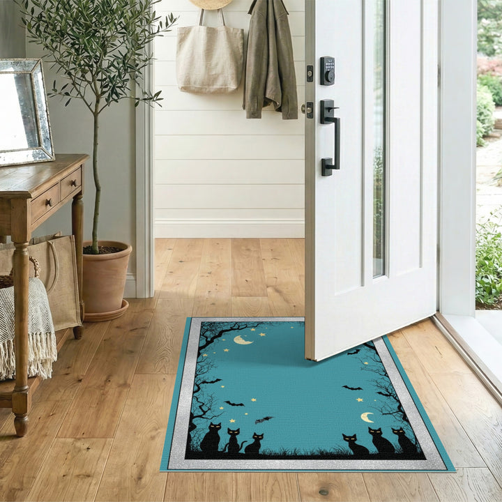 Midnight Black Cats Halloween Area Rug