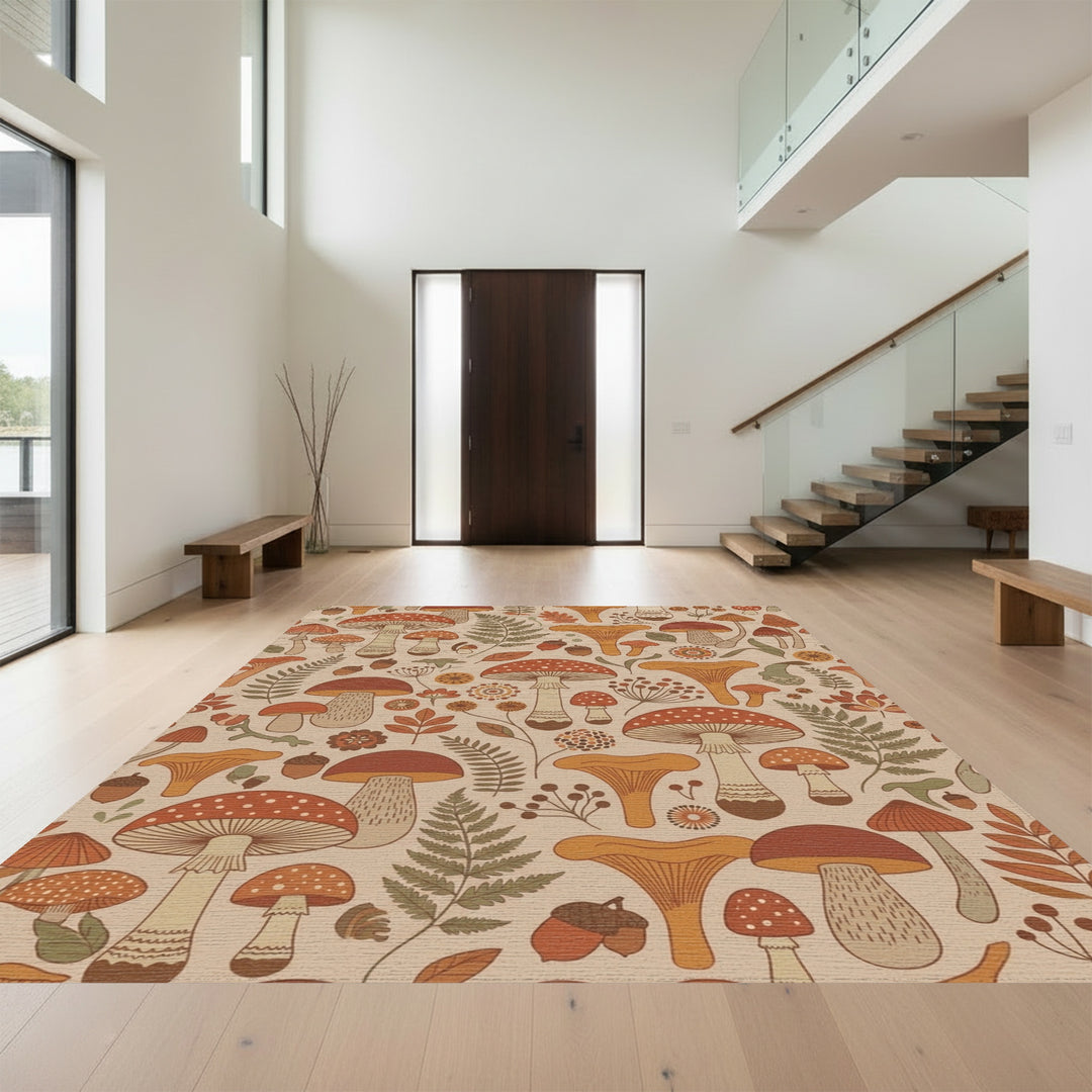 Earthy Mushroom Forest Woodland Scene Rug