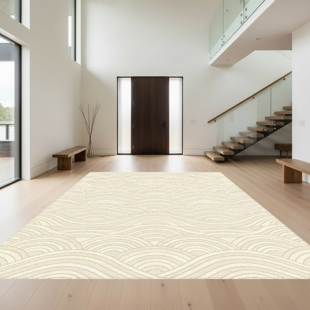 Cream Wave Motif Area Rug