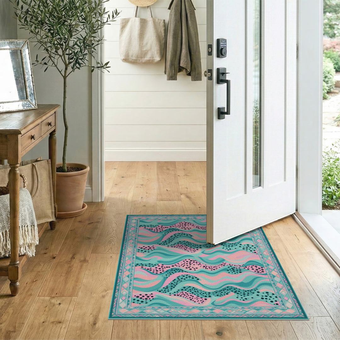 Blue Teal Wave Abstract Area Rug