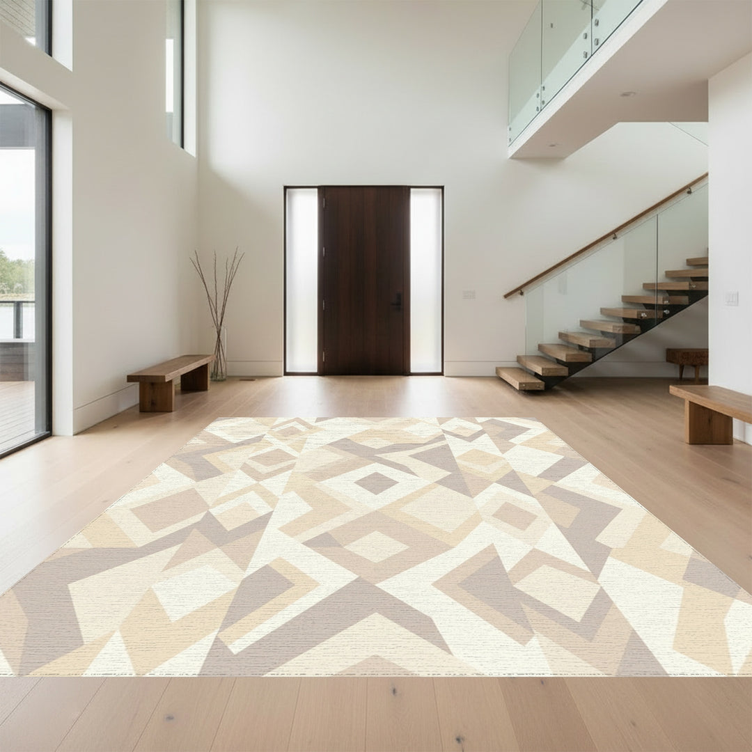 Neutral Earth Tone Geometric Blocks Rug