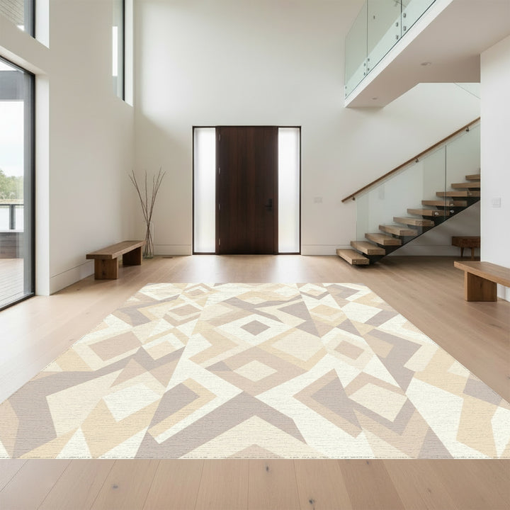 Neutral Earth Tone Geometric Blocks Rug