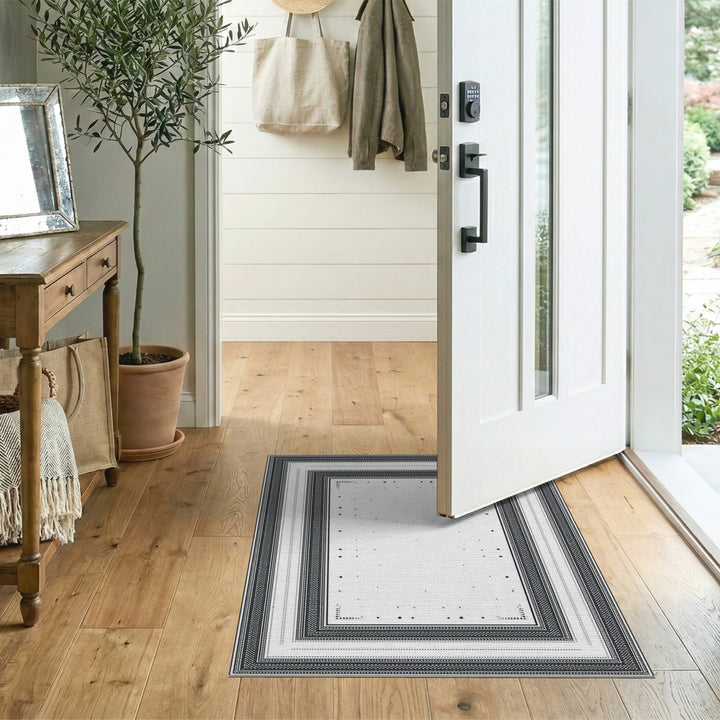 Black White Traditional Persian Border Rug