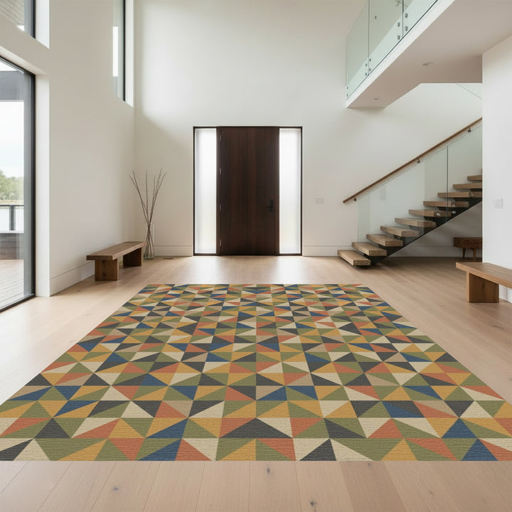 Terracotta Geometric Triangles Square Rug