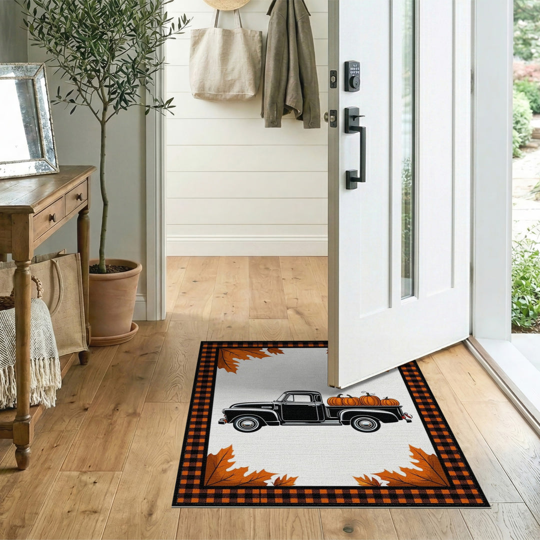 Vintage Truck Pumpkin Fall Area Rug