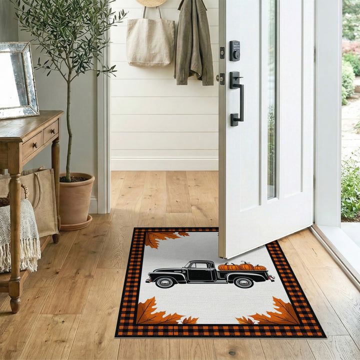 Vintage Truck Pumpkin Fall Area Rug