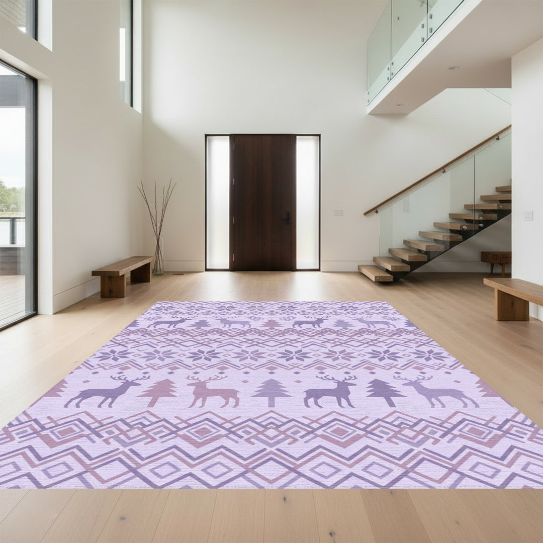 Purple Deer Winter Forest Geometric Scandinavian Rug