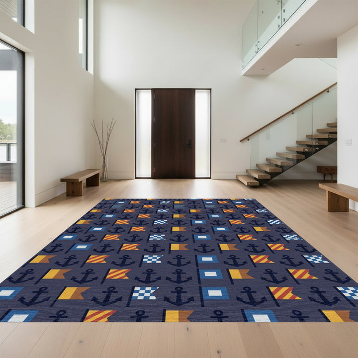 Nautical Navy Anchor Flag Medley Rug