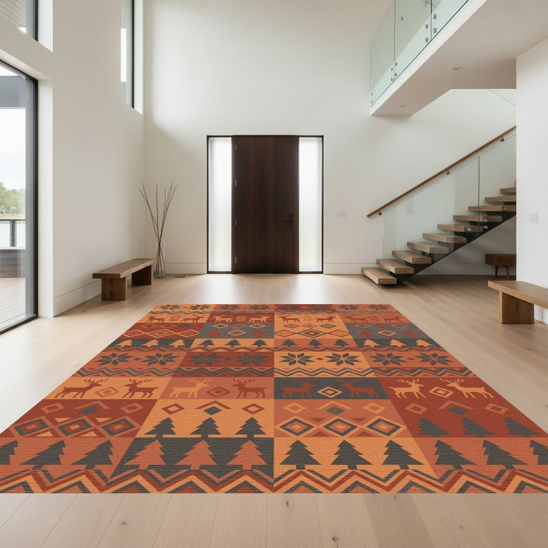 Rustic Autumn Deer Trees Stars Rug