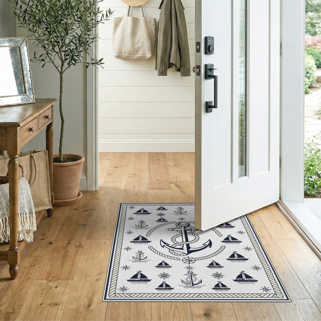 Nautical Anchor Ship Washable Area Rug
