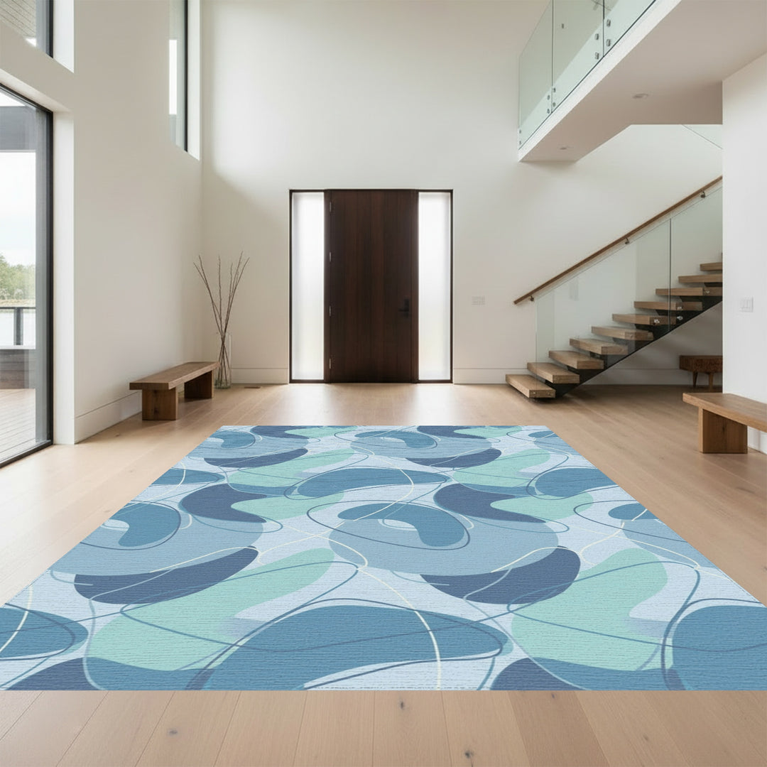 Aqua Blue Abstract Blobs Swirls Rug