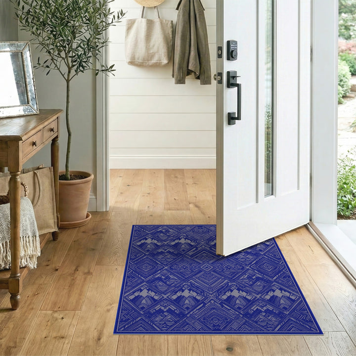 Blue Geometric Mountain Area Rug