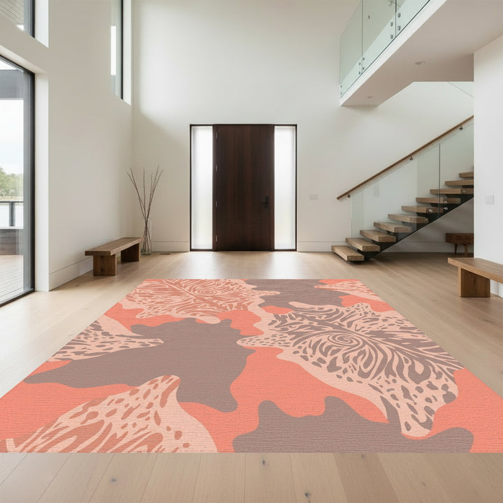 Coral Alocasia Abstract Organic Rug
