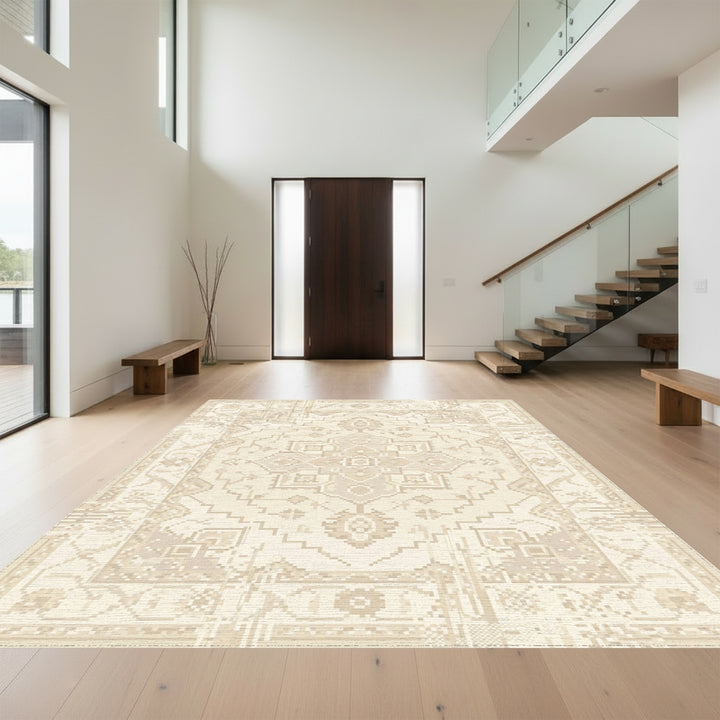 Textured Neutral Mandala Medallion Rug