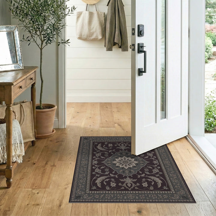 ODIKA Purple Persian Floral Medallion Rug