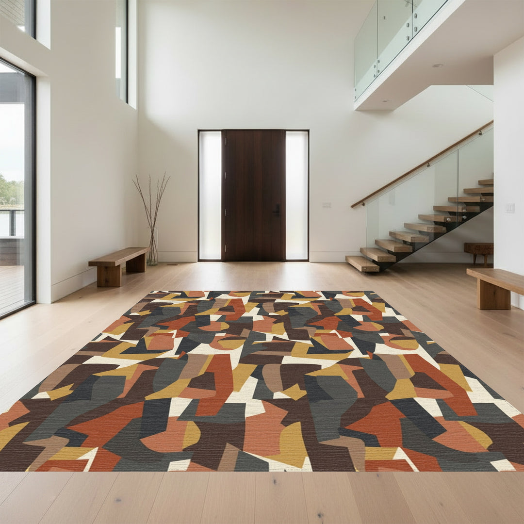 Earthy Ochre Abstract Collage Rug