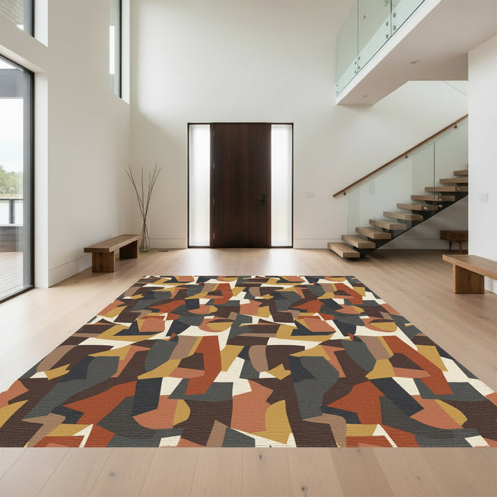 Earthy Ochre Abstract Collage Rug