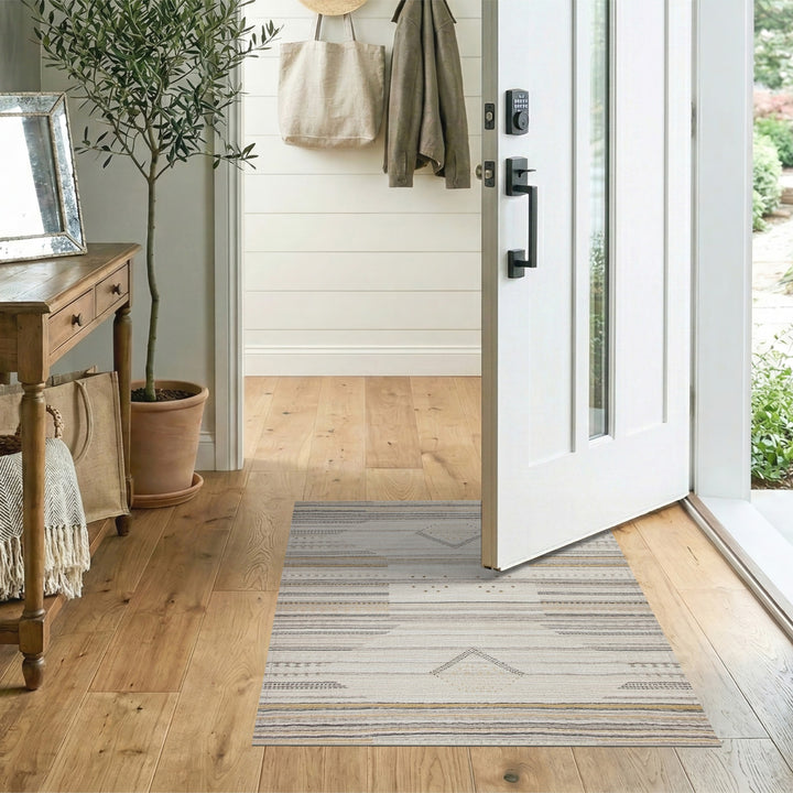 Beige Geometric Striped Diamond Area Rug