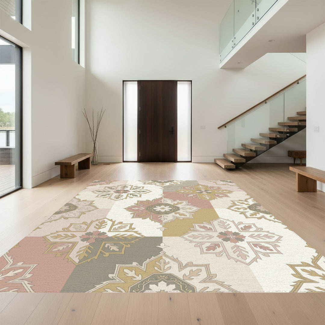 Soft Pastel Geometric Medallion Rug