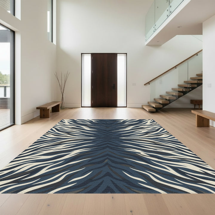 Deep Blue Zebra Stripe Abstraction Rug