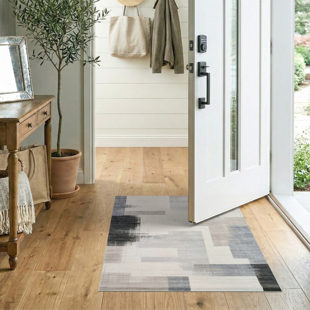 Grey Geometric Block Area Rug