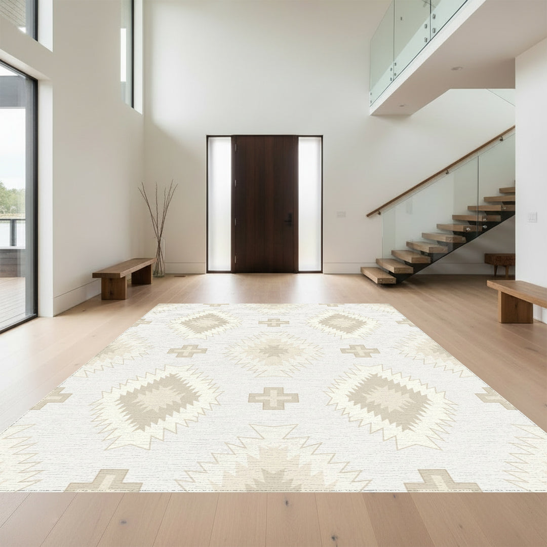 Cream Geometric Diamond and Cross Rug