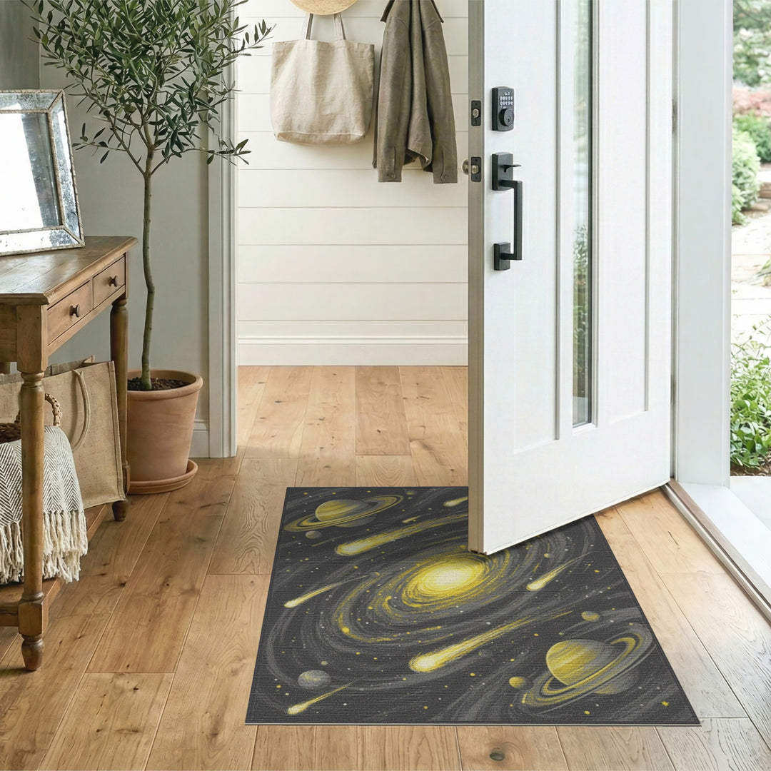 Yellow Galaxy Spiral Washable Area Rug