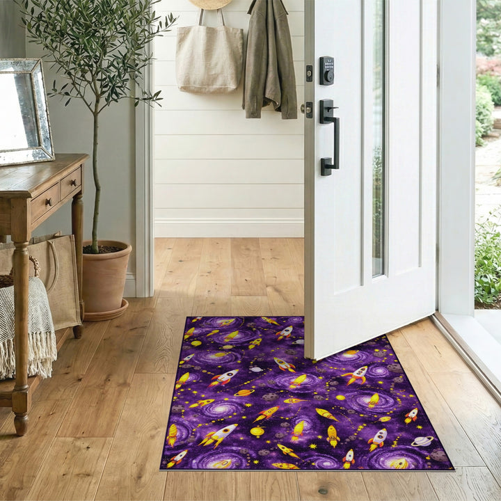 Purple Cosmic Rockets Kids Area Rug