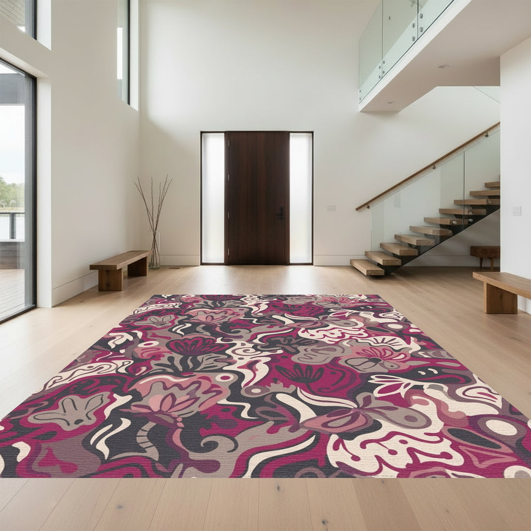 Bold Plum Floral Swirl Abstract Rug