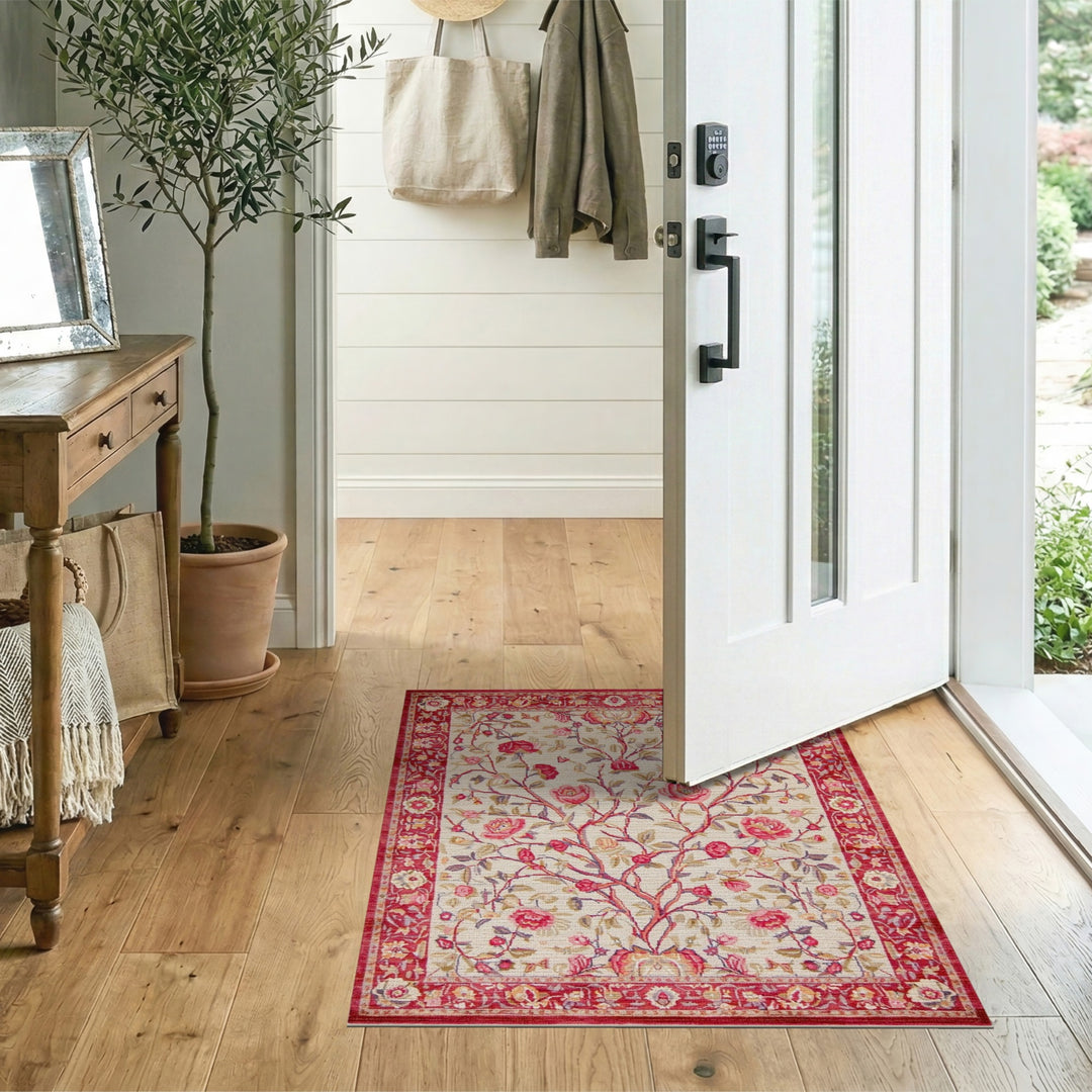Red Rose Tree Floral Vintage Area Rug