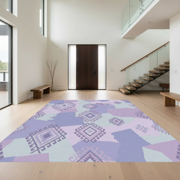 Lavender Diamond Medallion Patchwork Rug