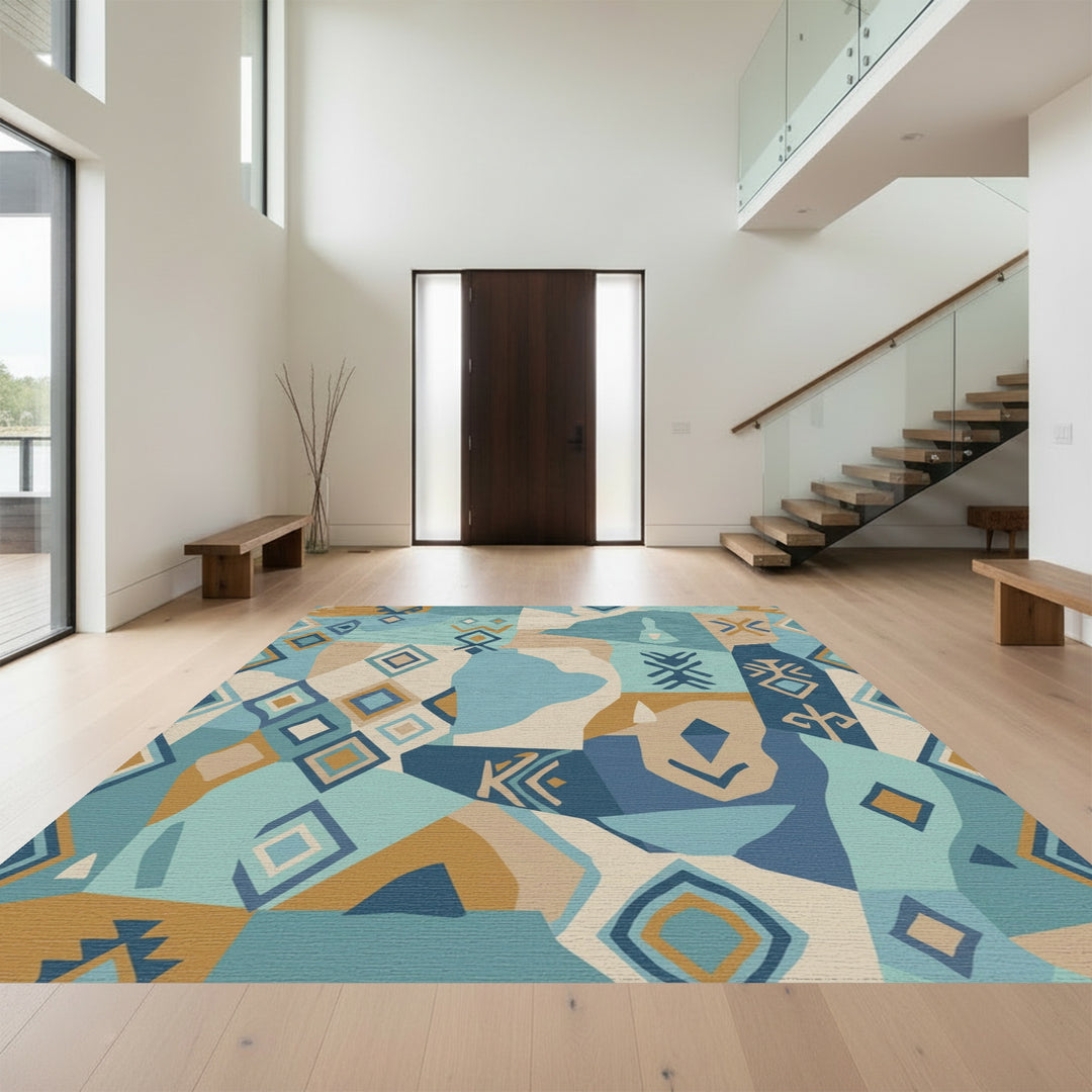 Coastal Geometric Diamond Mosaic Rug
