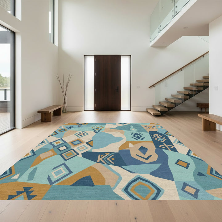 Coastal Geometric Diamond Mosaic Rug