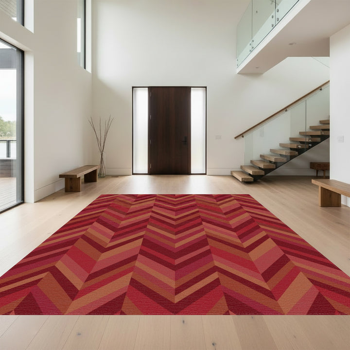 Crimson Red Chevron Stripe Rug