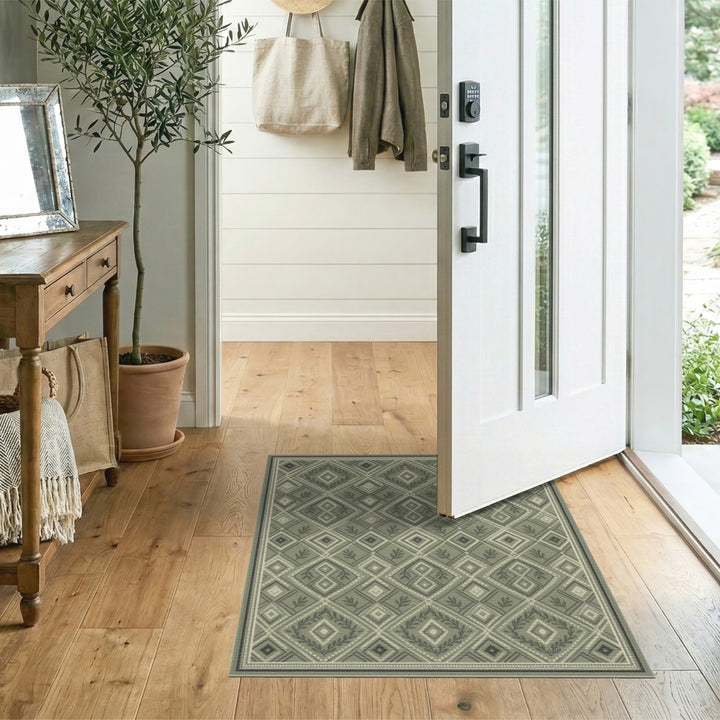 Geometric Modern Sage Green Geometric Diamond Area Rug