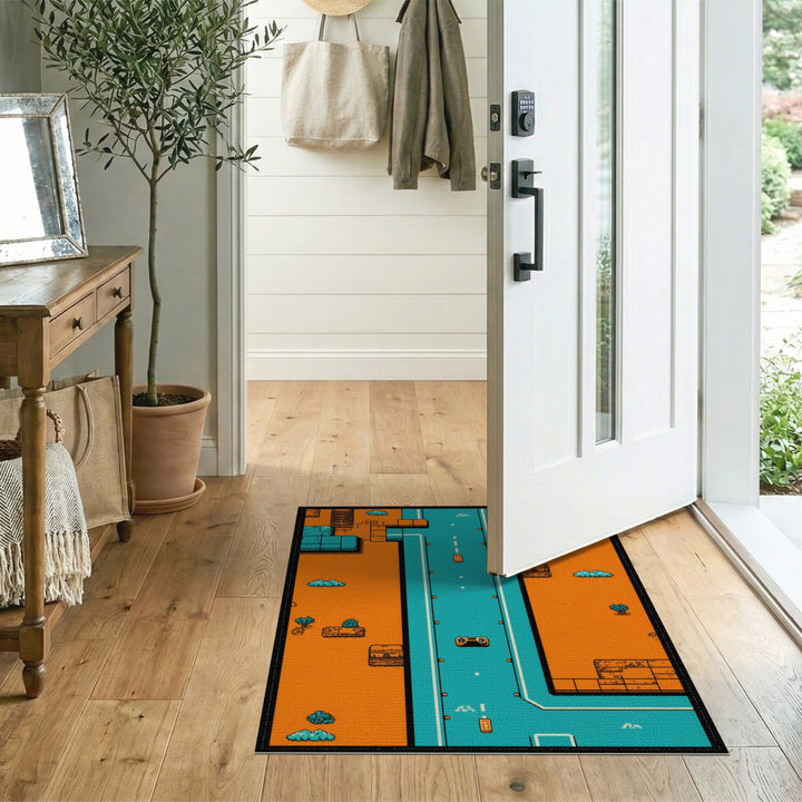Orange Pixel Highway Kids Area Rug