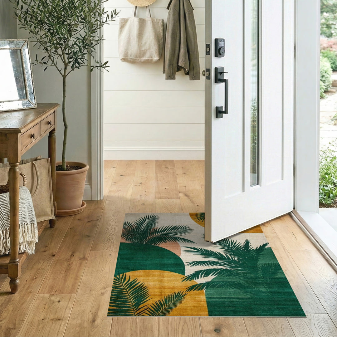 Abstract Area Green Palm Leaf Abstract Area Rug
